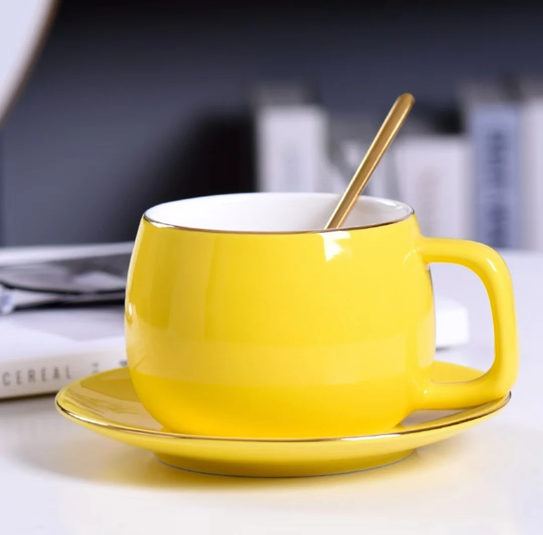 European-Style Glaze Stroke Ceramic Coffee Cup Saucer Spoon Set Turkish Design Style