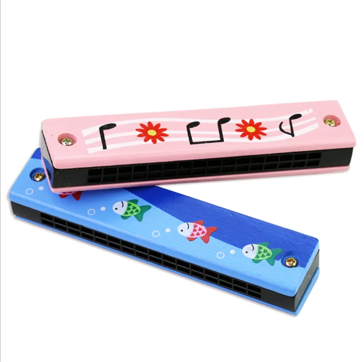 
Factory hot sell wooden musical harmonica wood colorful harmonica for kids 