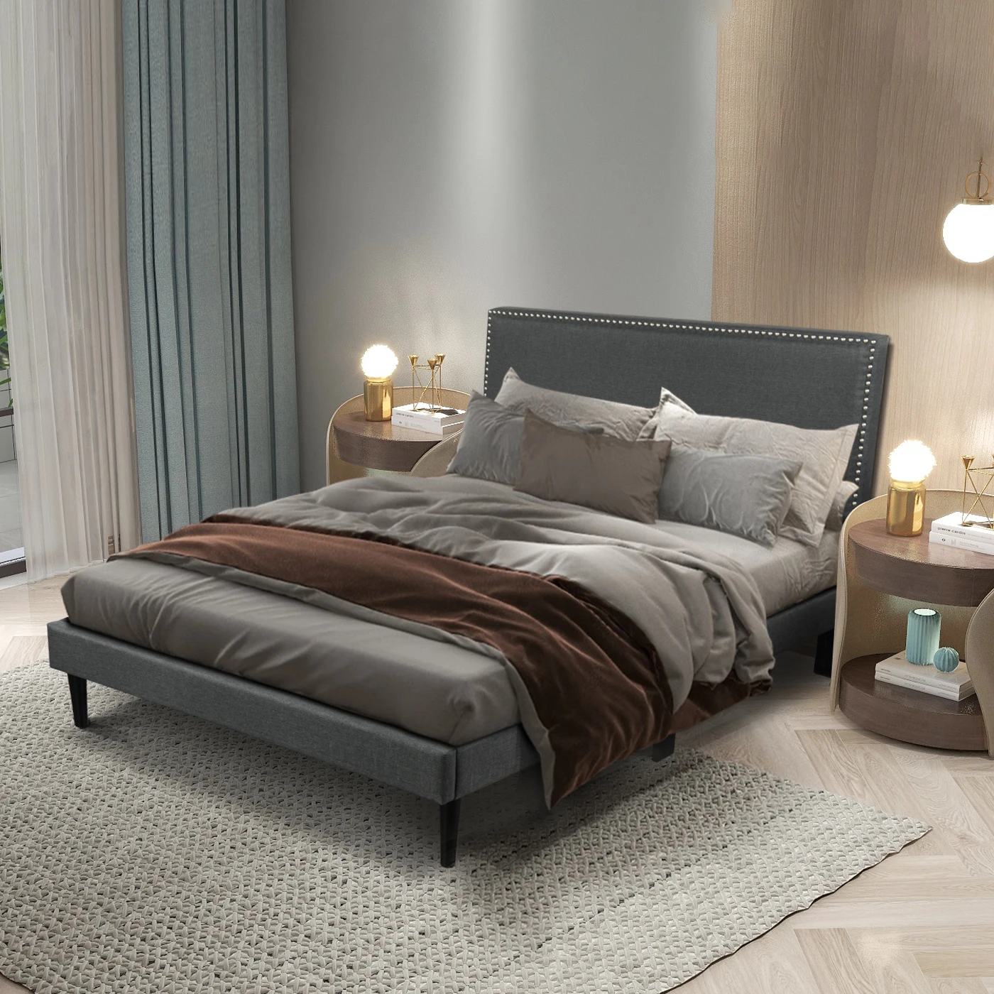 American Warehouse Wholesale Customized Upholstered Bed Frame Set With Headboard Full Size Wooden Frame Bed