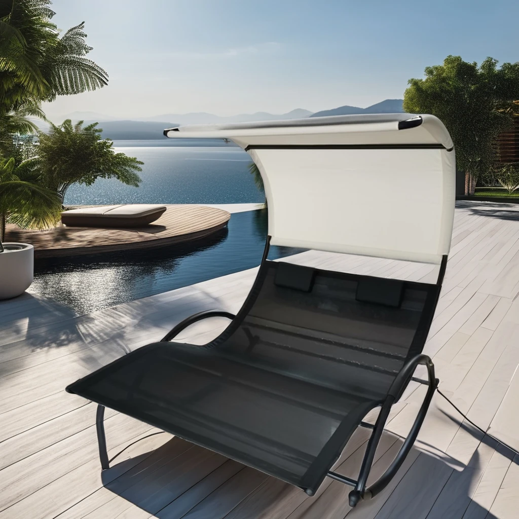 Outdoor Modern Metal Garden Double Adult Lounge Chair Patio Rocking Lounger for 2 People for Hotels Parks Exteriors