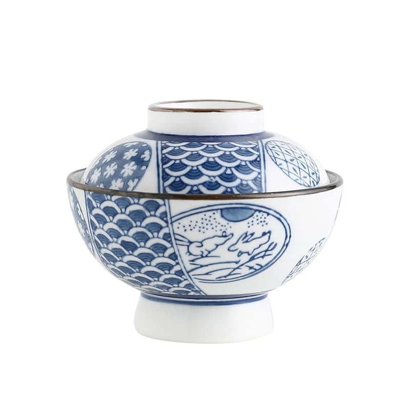 Japanese ceramic mushi bowl chinese style porcelain hand painted soup bowls with lids