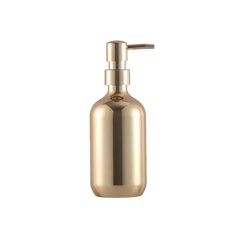 Luxury 10oz 16oz PET plating gold and silver plastic bottle with pump for shampoo,shower gel,lotion and etc