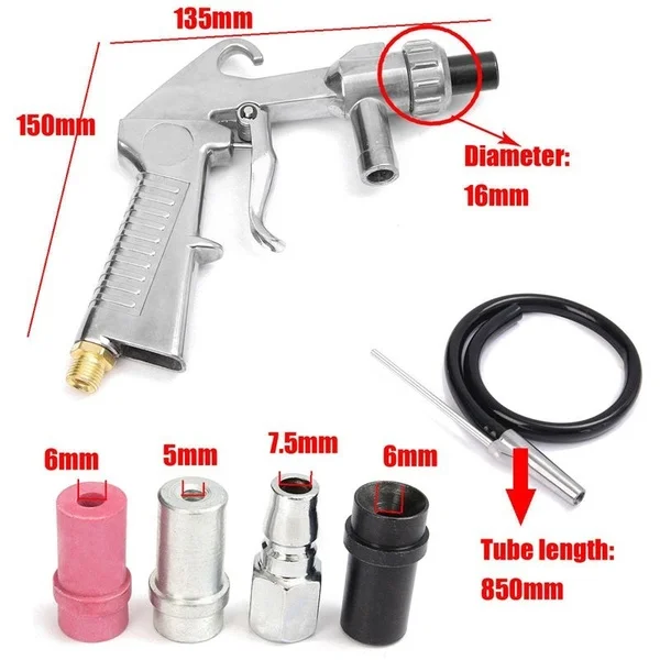 Air Sandblaster Sandblasting Blast Gun+Nozzles+Connector+Tube Derusting Tool Kit