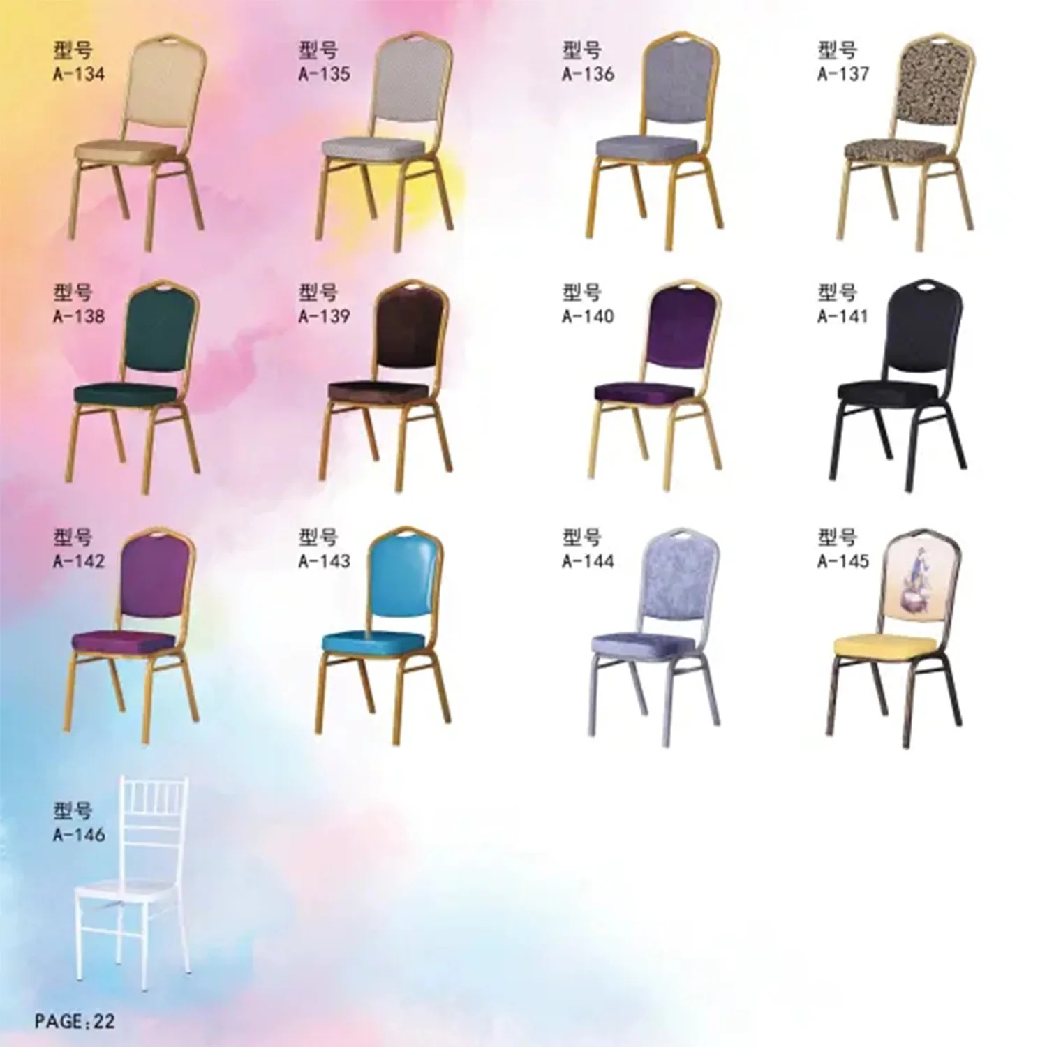 Blue Banquet Event Church Chairs, Upholestered Back and Seat Chairs for Hotel Mall Wedding