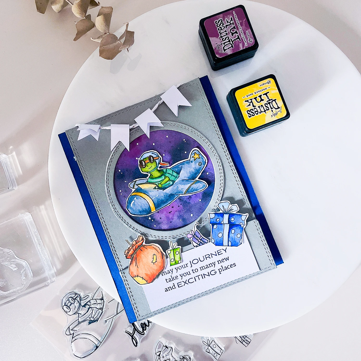 Customized Clear Space Astronaut Tortoise Gift Silicone Self Inking Transparent Stamps For Greeting Cards