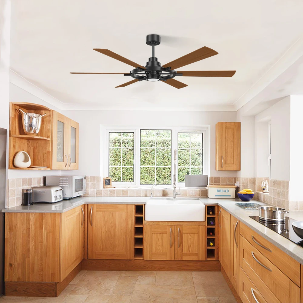 Modern Nordic Ceiling Fan 52 Inch 6 Blade Coffee Brown Ceiling Fan DC Motor Ceiling Fan