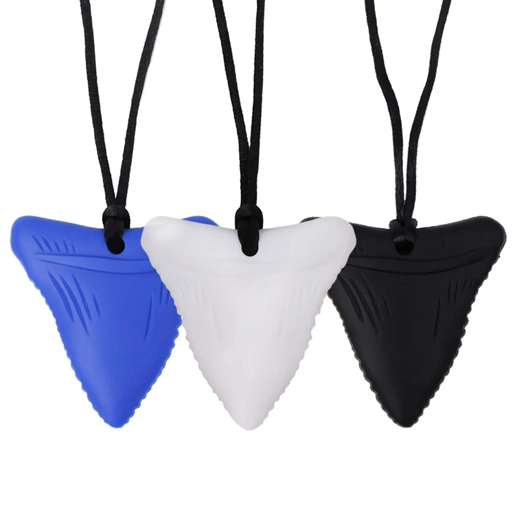Silicone Oral Sensory Chewy Teether Pendant Chewelry Shark Tooth Sensory Chew Necklace Teething