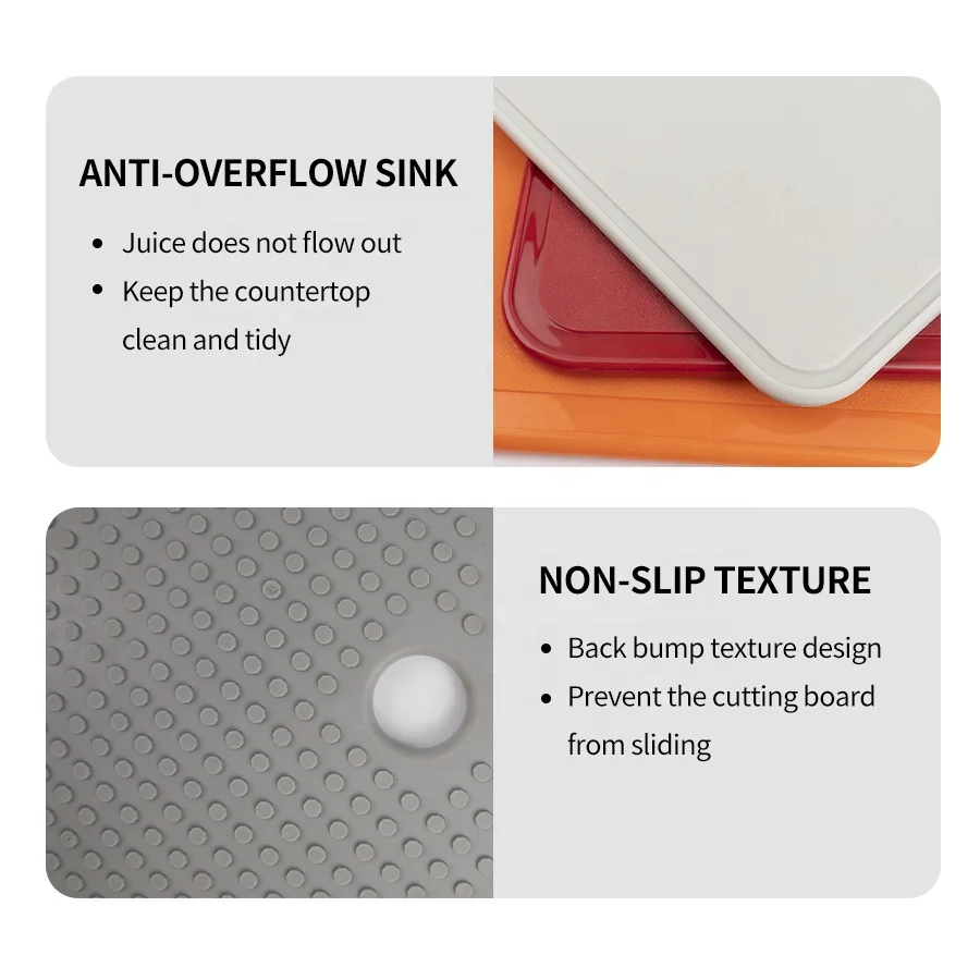 Non Slip Flexible Set of 3 Plastic Cutting Board Mats Colorful Chopping Boards for Meat Fruit Vegetable