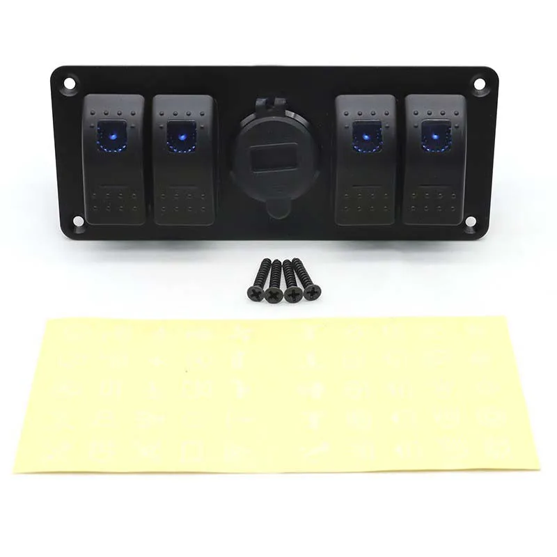 Aluminum Black 4 Gang 12V Switch Panel Marine Boat Car RV Truck Switch Panels USB Digital Voltmeter