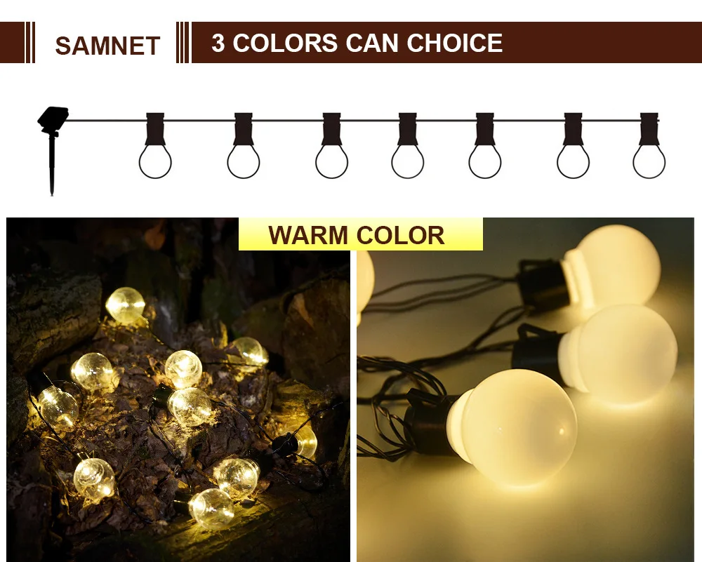 10 20 LED G40 Bulb Solar Outdoor G40 String Lights Patio Garden Waterproof Lamp Fairy Garland Globe String Light