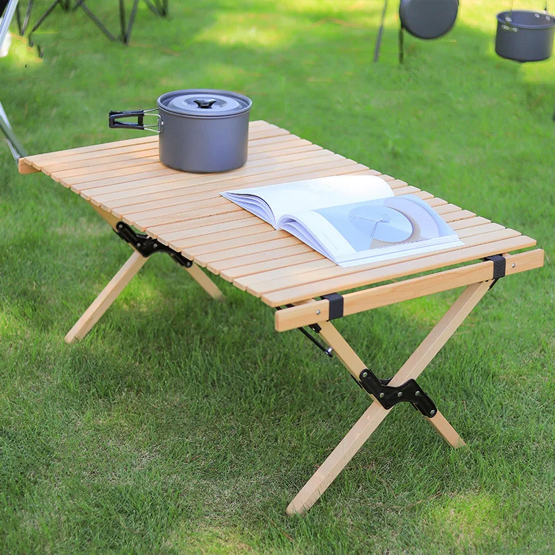 Outdoor Multi Functional Simple Setup Short Camping Folding Roll Wood Table For Beach