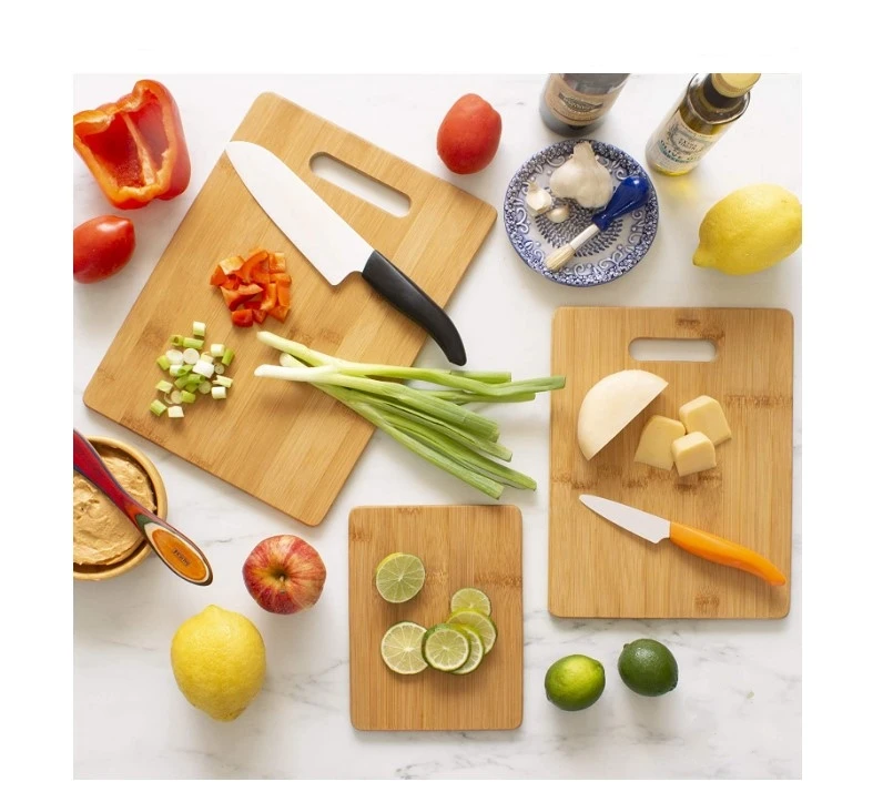 Bamboo 3-Piece Cutting Board Set Kitchen Chopping Blocks With Handle Eco-friendly Large Food Trays