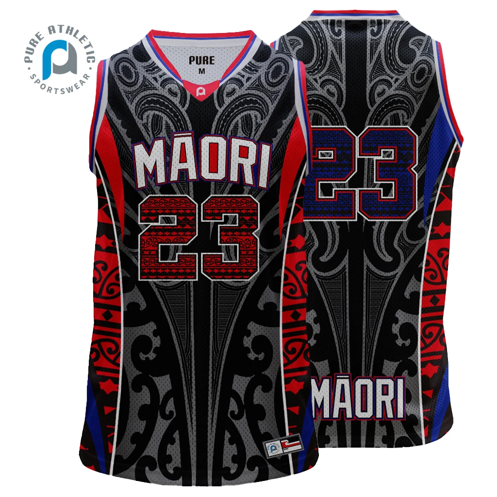 PURE Maori Customized Logo Number Wholesale Sublimation Basketball Uniform Jersey For Adult Youth Workout