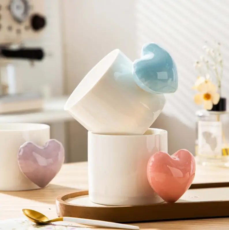 cute colorful heart handle ceramic mug wedding favors gifts for guest