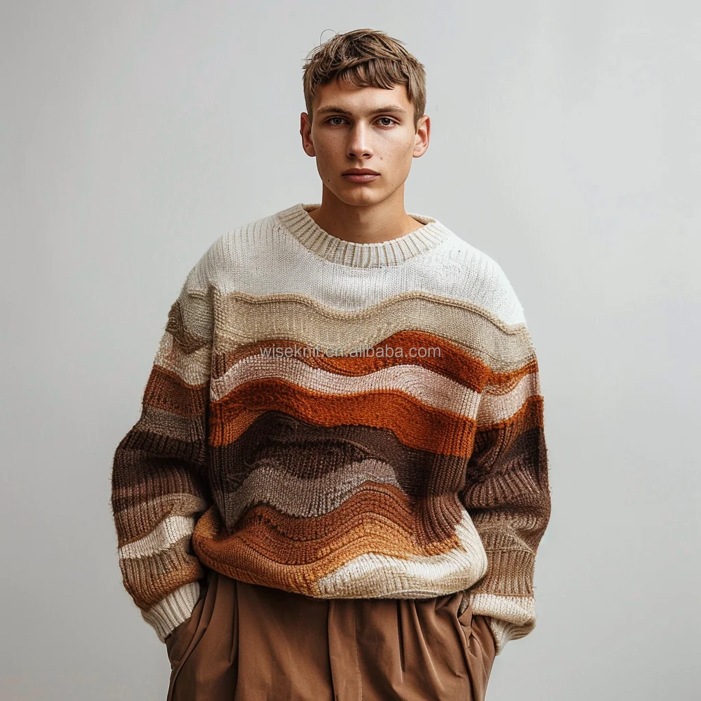 Custom Logo Tie Dye Men Sweater Jacquard letter knitwear men Crew neck pullover casual winter men Knitted tapestry sweater