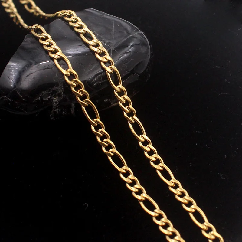 
Wholesale stainless steel 3mm 4mm width cuban figaro gold plated necklace 3:1nk chain jewelry 