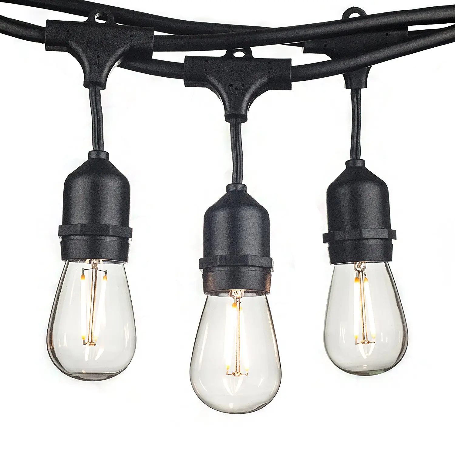 
48 FT Outdoor String Lights with 1.5 W Waterproof Plastic Bulbs Commercial Grade Heavy-Duty LED String Light Ideal for Patio 