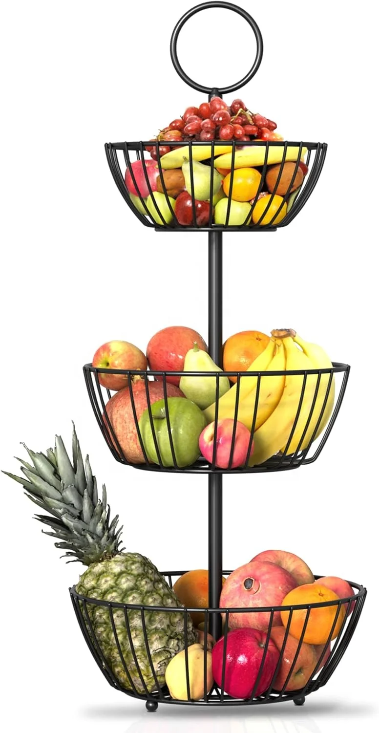 3 Tier Round Shape Fruit Storage 3 Tire Fruit Storage Basket Kitchen Vegetables Storage Rack