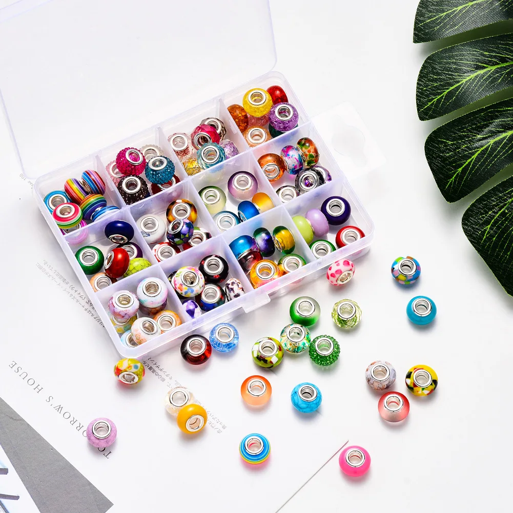 Hobbyworker 96pcs 14*9mm European Colorful Acrylic Large Hole Mix Beads Bracelet Necklace Jewelry