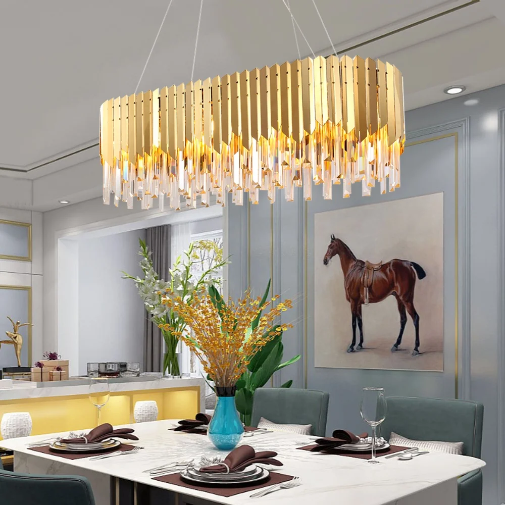 Modern luxury antique egyptian gold metal rectangle glass transparent bubble crystal pendant light living room chandelier lamp