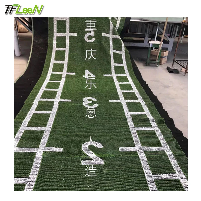Customized green artificial grass carpet gym turf with numbers and white lines Pet Mat gym garden soccer field sports ground to