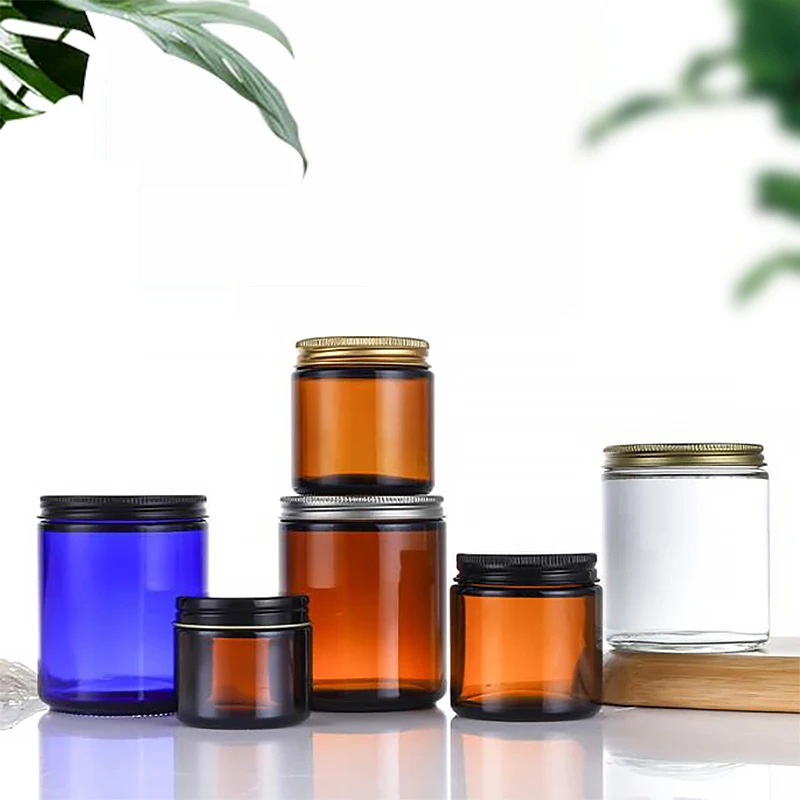 2 oz 4 oz 8 OZ amber color straight side glass candle jar with aluminum metal cap