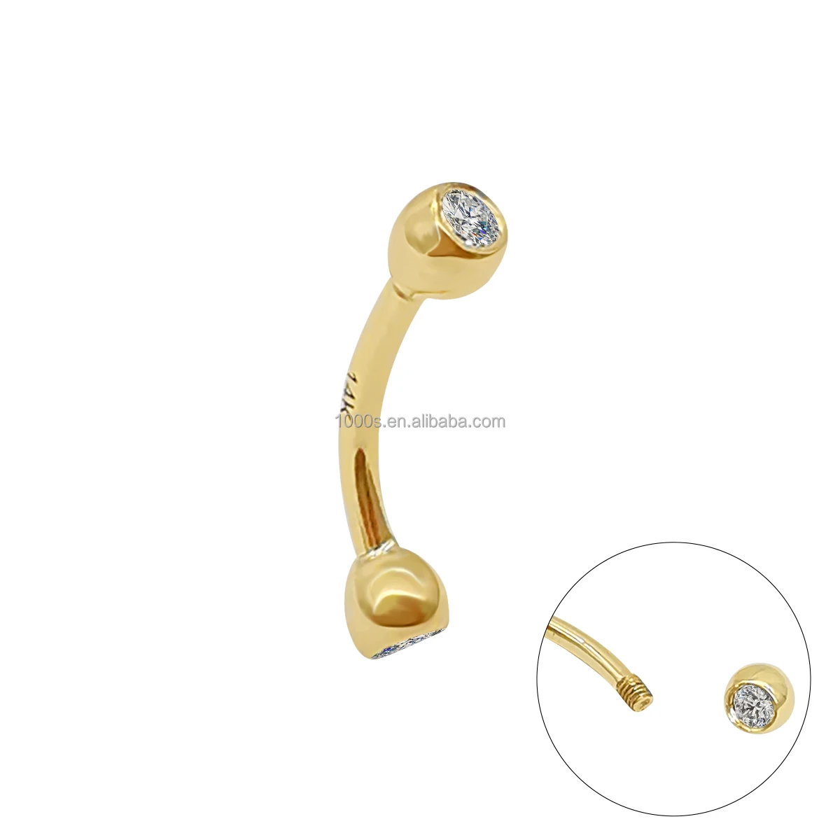 Wholesale AU585 14K Real Gold With Zircon Fine Jewelry Piercing Belly Button Ring Body Jewelry Good Quality Hot Selling