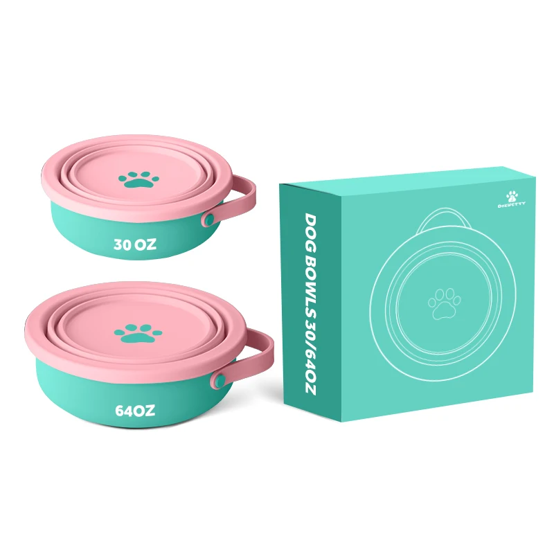 Everich Foldable Collapsible Candy Color Silicone Water Pet Dog Bowl Pet Slow Feeding Bowl Factory Direct Sale