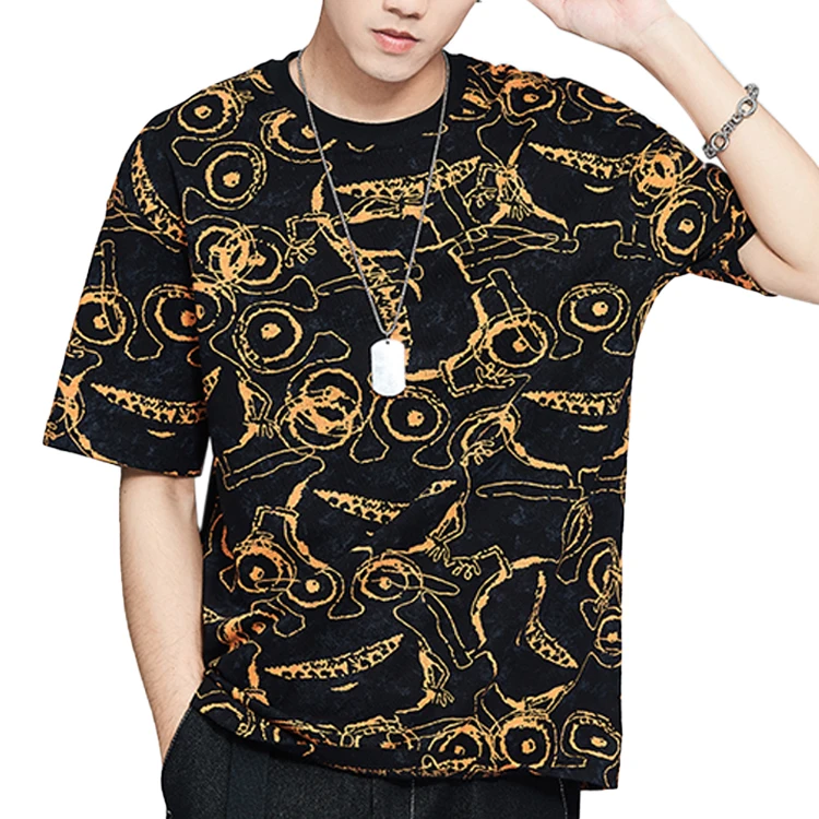Custom Logo High Quality All Over Print Oversize T Shirt 100% Cotton Loose Casual Street Wear Hip Hop Unisex T Shirt For Men