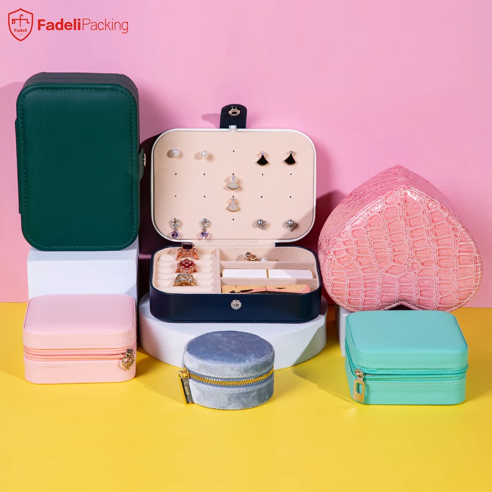 FADELI Hot Sale Women Girls Earrings Ear Stud Box Organizer Portable Jewelry Storage Box PU Leather Small Travel Jewelry Boxes
