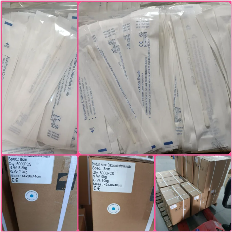 medical sterile nasopharyngeal flocking swabs throat specimen collection transport sampling nasal cotton swab