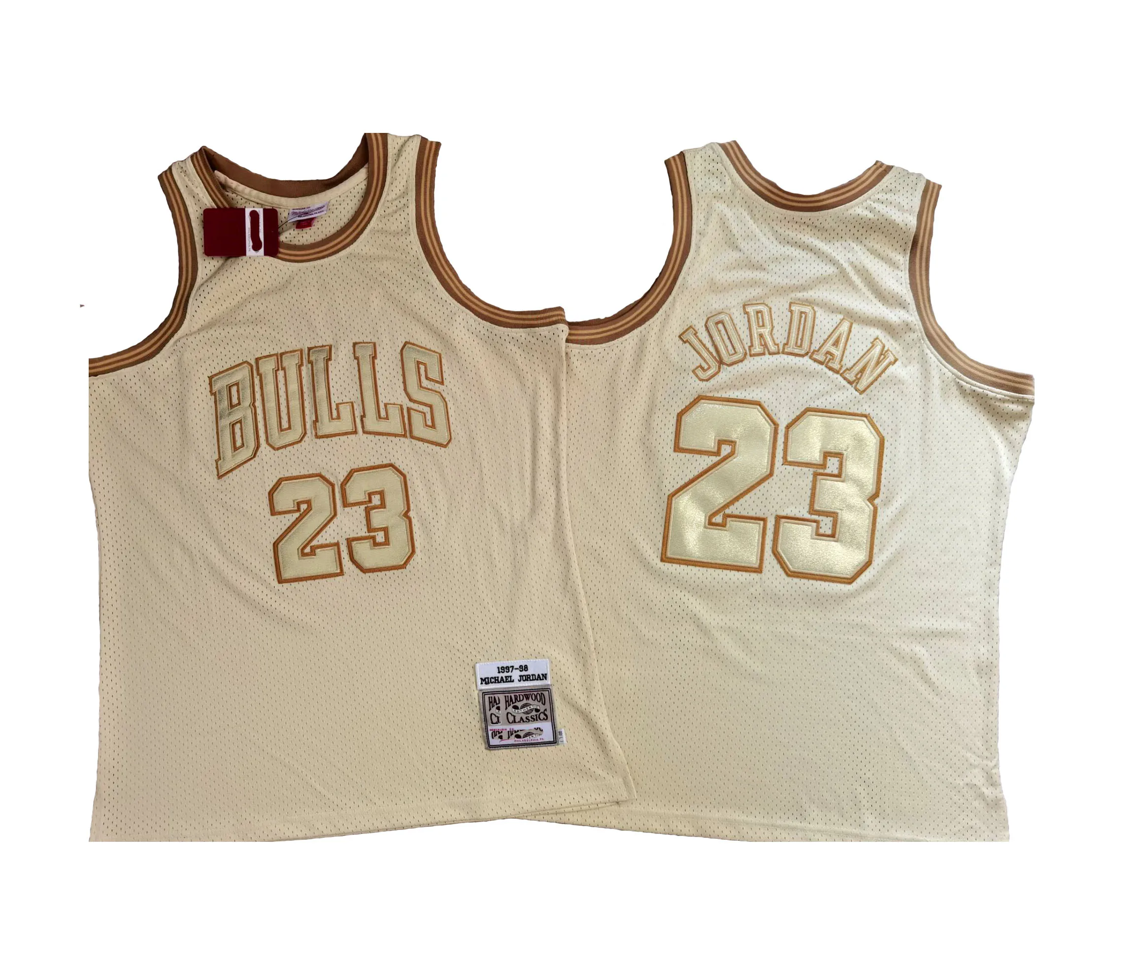 Wholesale Custom Top Quality Embroidery Retro Limited Edition No. 23 Golden Basketball Jersey