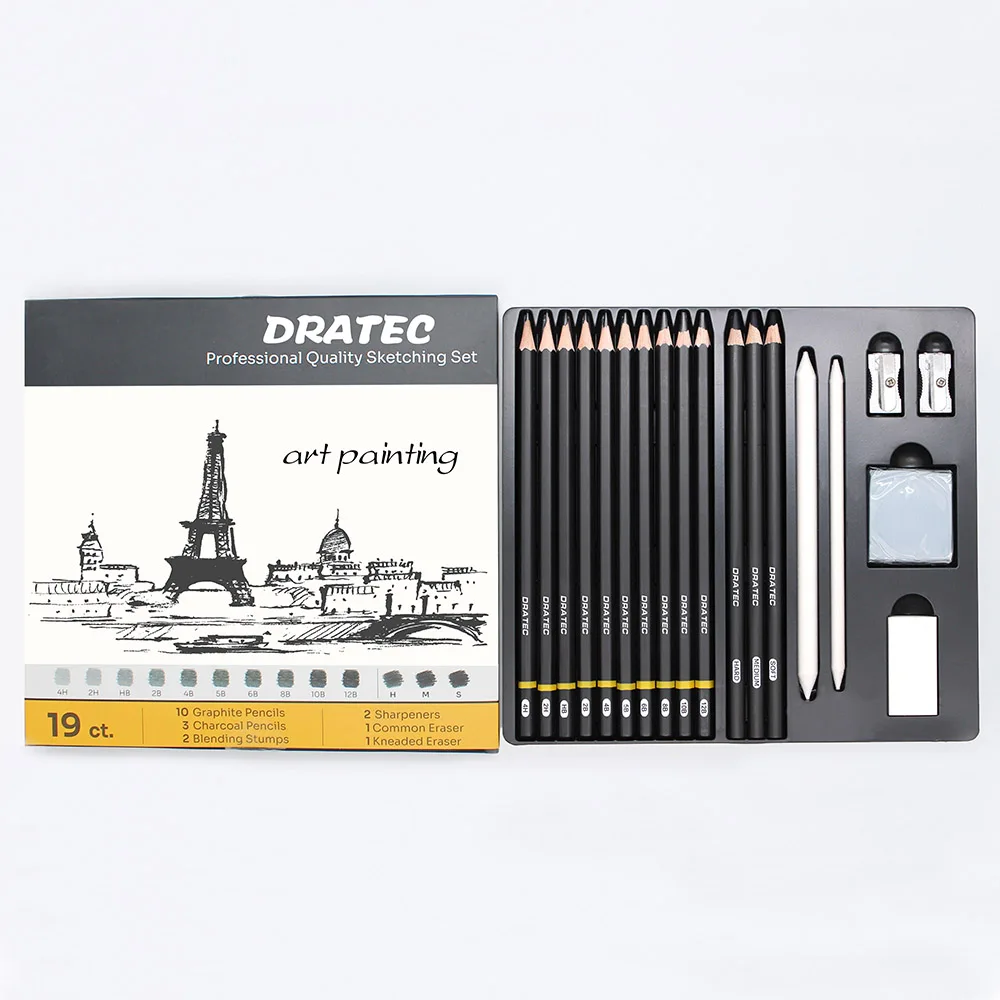 Drawing set professional artist pencils for art direct selling 6H - 12B graphite lead sketch pencil set in paper box