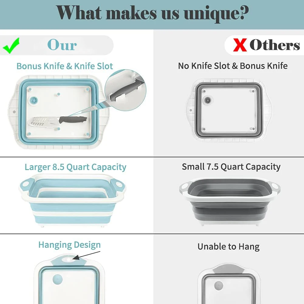 custom logo in stock large 3 in 1 foldable chopping board colorful vegetable basin plastic bucket collapsible and cutting board