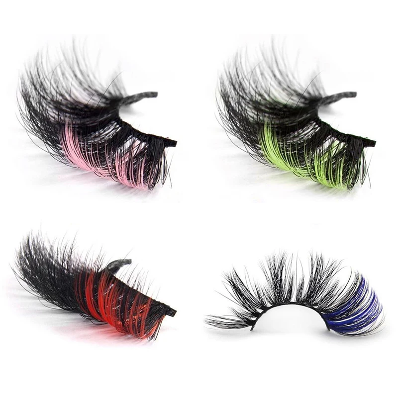 Qingdao Party lashes 3D Handmade False Colorful Lashes mix color 100% Real Mink Cruelty Free lashes with color at the end