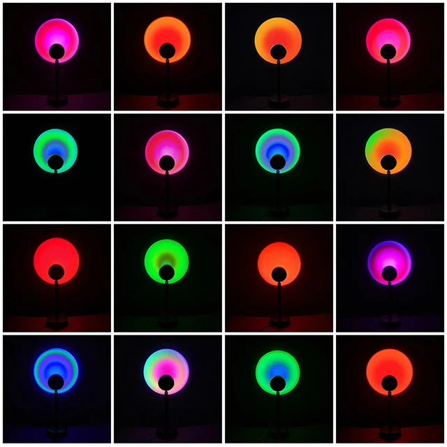 Drop Shipping Quickly delivery Sunset Projector Lamp 16 colors RGBW with remote control Aluminum for Live video or take photos