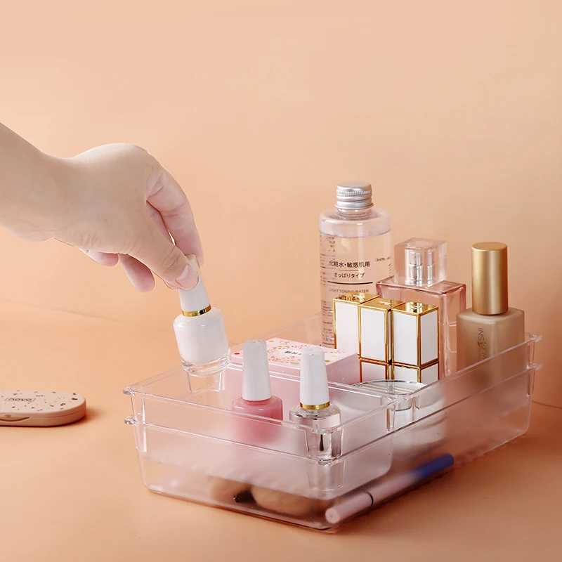 Versatile Clear Storage Box Sets Stackable Desk Storage Bins Plastic Drawer Organizer Trays