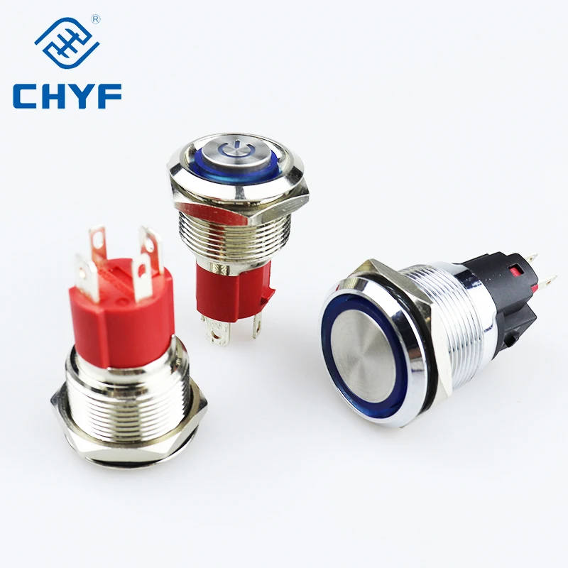 16mm 19mm 22mm latching metal push button switch 10A 20A big current  nickel plated brass  waterproof push button switch