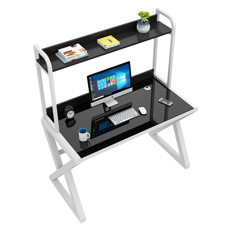 Amazon Горячая продажа закаленное стекло Настольный ПК игровой стол письменный компьютерный стол для гостиной с книжной полкой