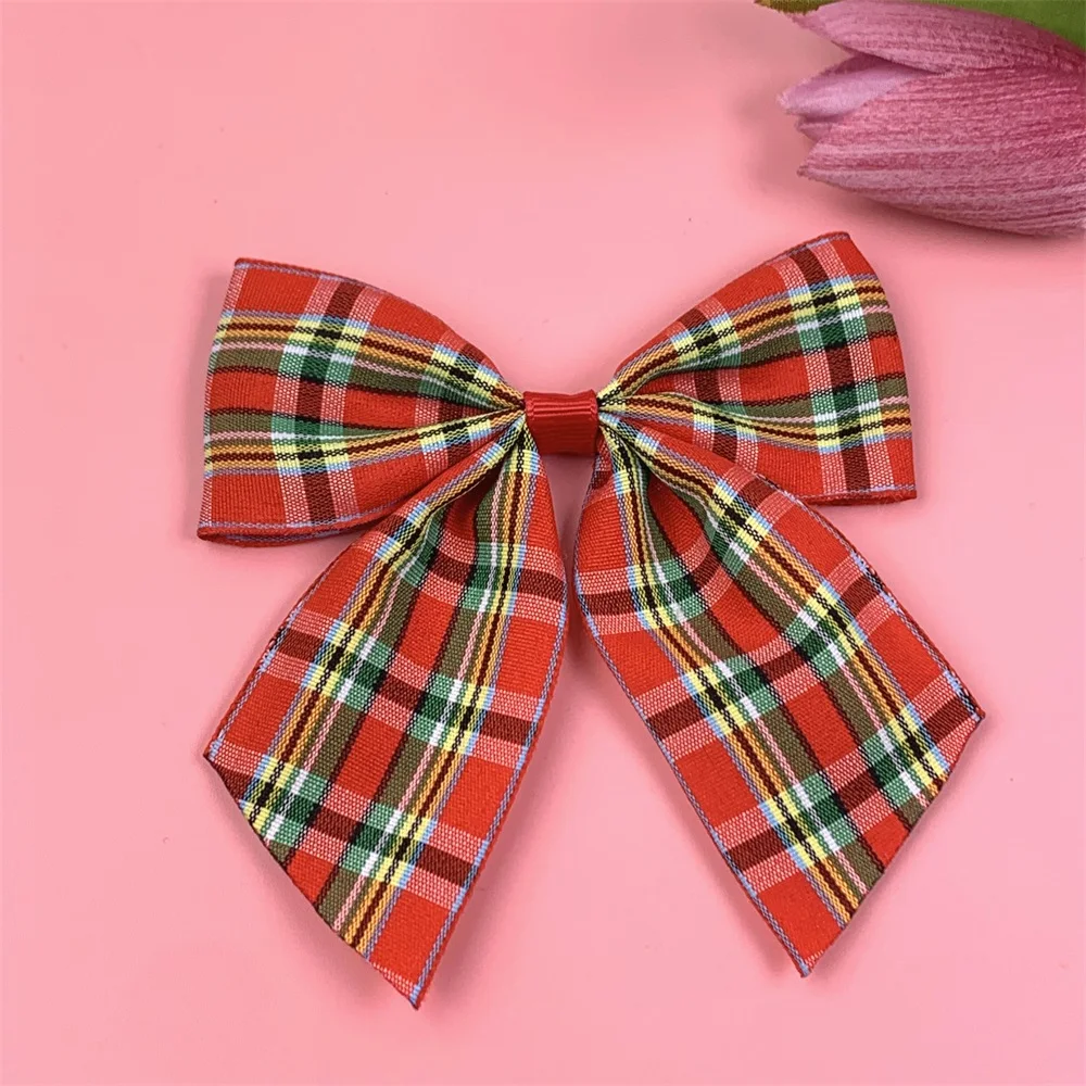 red glitter plaid ribbon hair bow girls cute tartan hair clip kids hair accessories