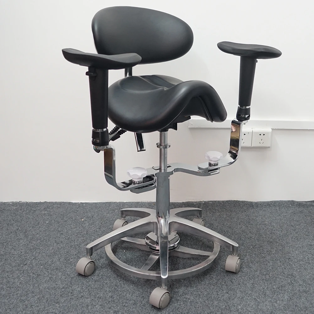 AliGan Dental Equipment ergonomic saddle stool chair black pu leather with adjustable back armrest for assistant doctor use