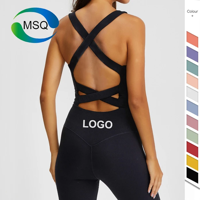 Custom logo back cross design bra one piece fitness sports suit aerial yoga clothing tight sexy back jumpsuit set