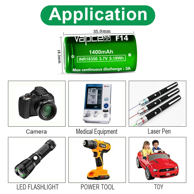 Wholesale Factory Price Cylindrical Li-ion Battery 3.7v 900mah 18350 Lithium Ion Battery Vapcell 18350 F14 1400mah 3A