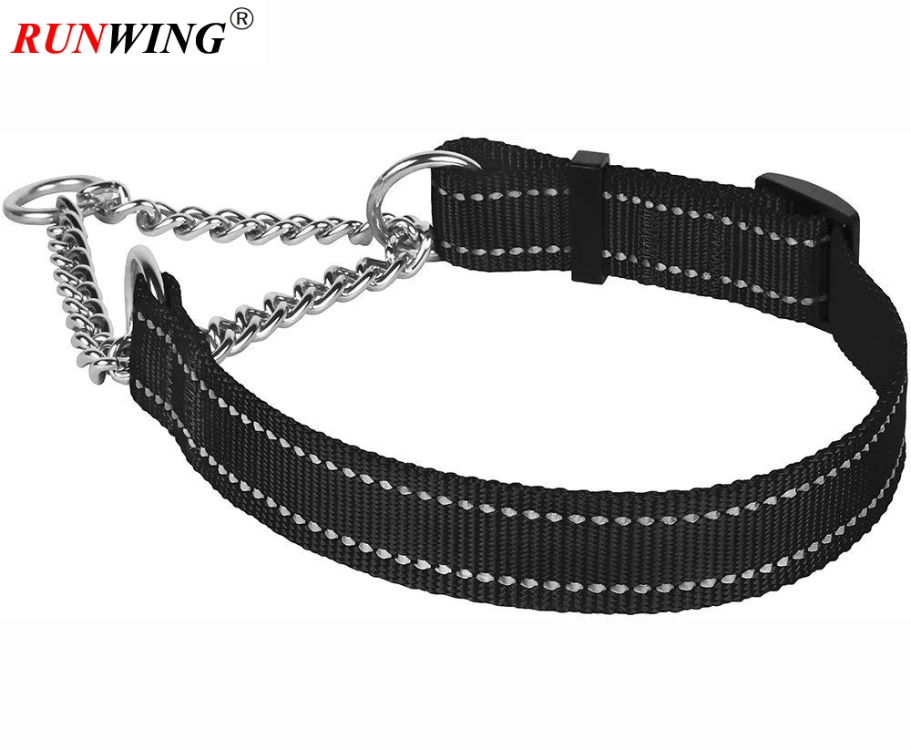 Martingale Dog Collar Training Adjustable Stainless Steel Chain Reflective Nylon Pet Choke Collars for Medium Large Dogs