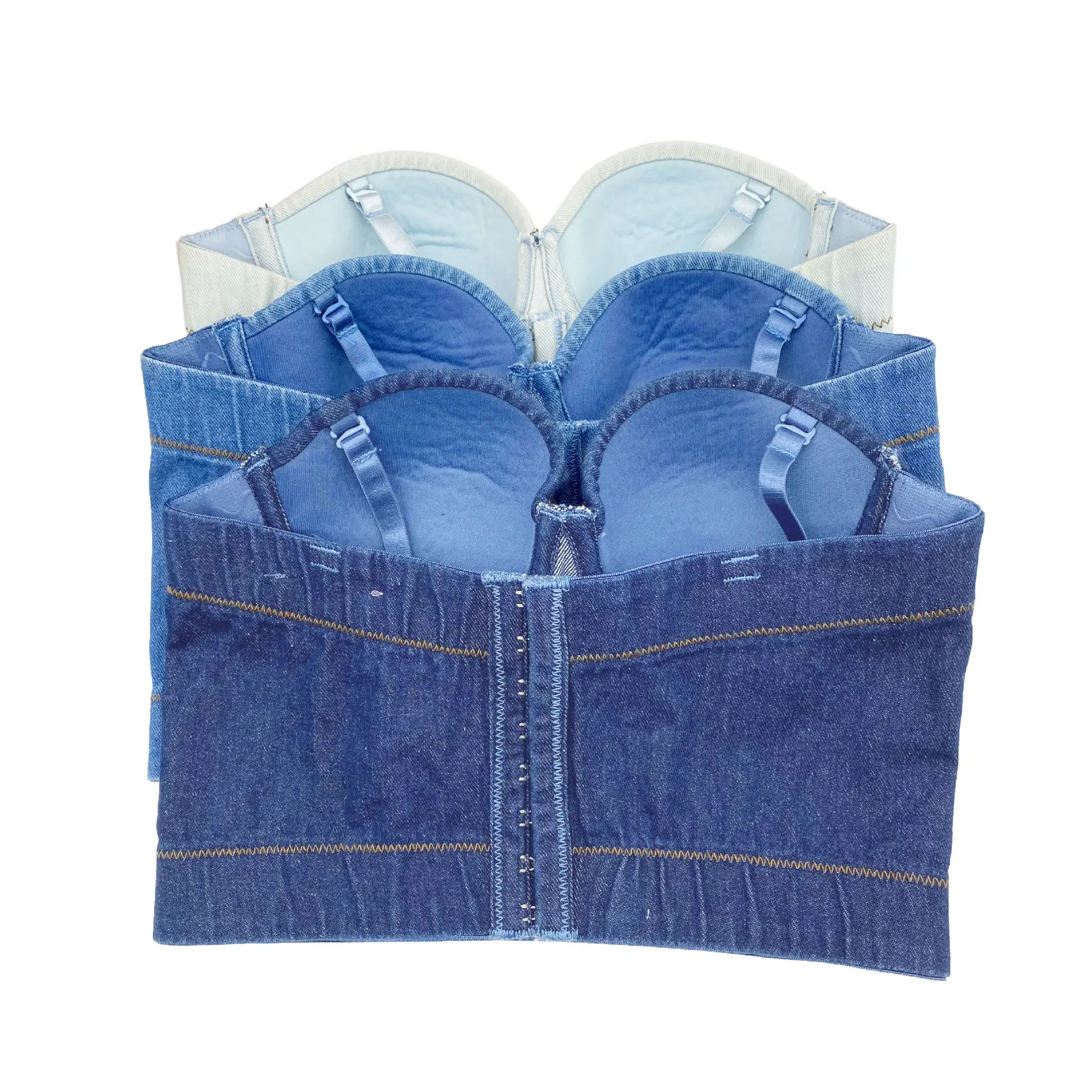 Plus Size Vintage Denim Tank Top Push Up Corset Bustier Spaghetti Strap Bohemian Denim Corset Top