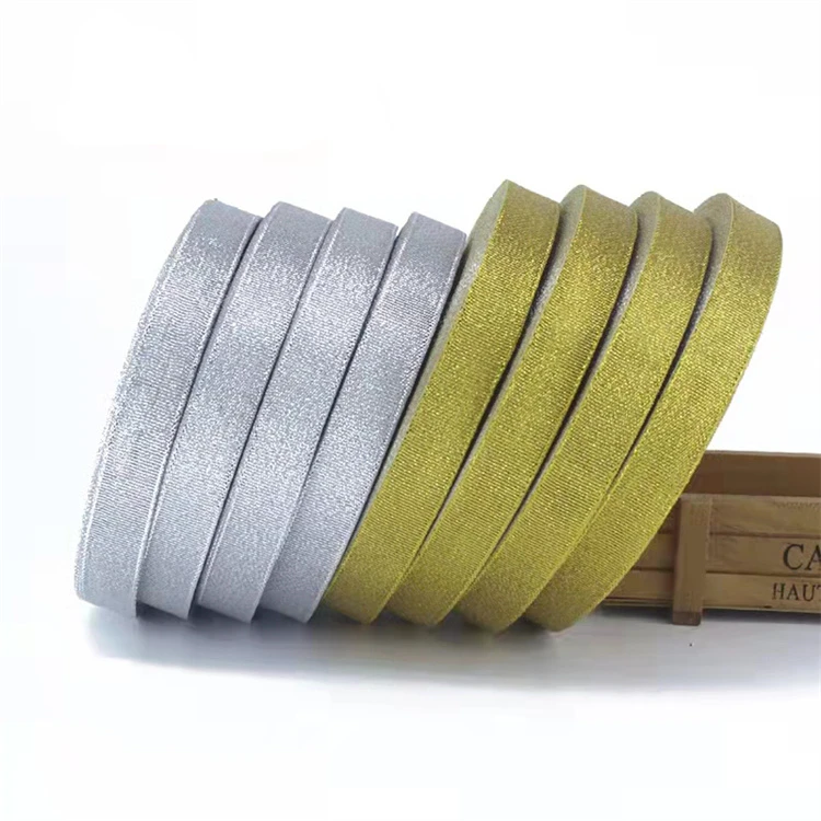 HFT Wholesale Factory Good Quality Custom Polyester Silver Gift Ribbons Golden Ribbon Decorated Tape Webbing for Gift Wrapping