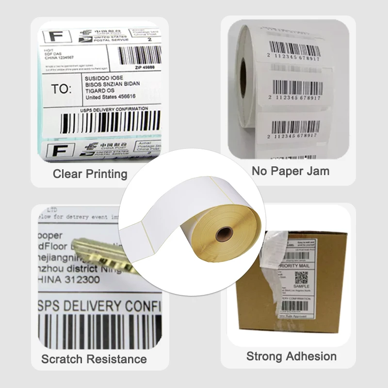 High quality 70gsm semi gloss self adhesive paper label sticker rolls for shipping barcode labels