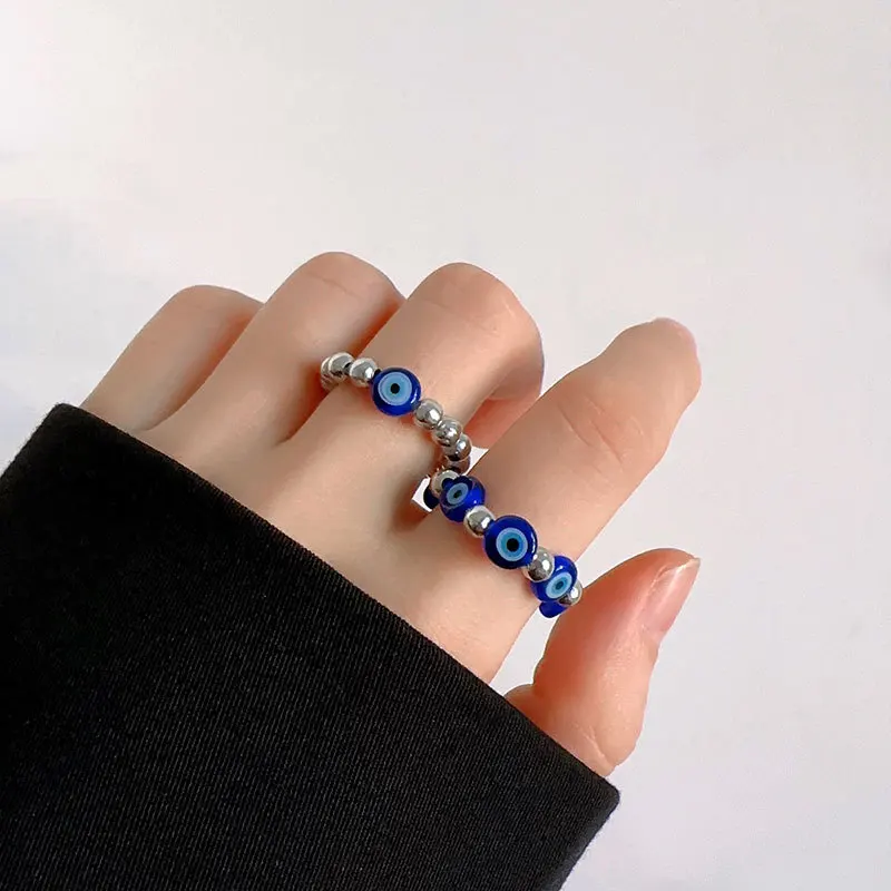 Classic Vintage Beaded Ring Elastic Glass Coloured Metal Rice Beads Stainless Steel Fashion Jewelry Toe Ring