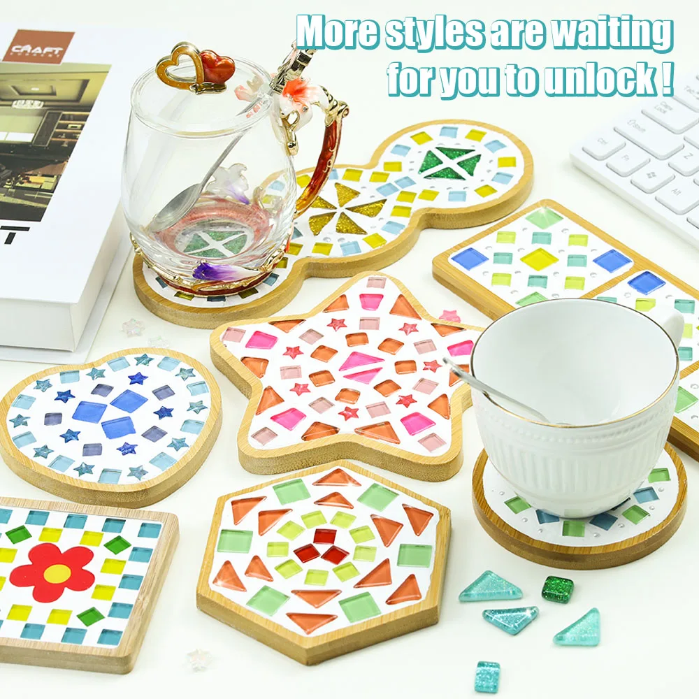 2 Sets Glass Mosaic Tiles for Crafts Handmade Mosaic Coasters Kit DIY Craft Dec.