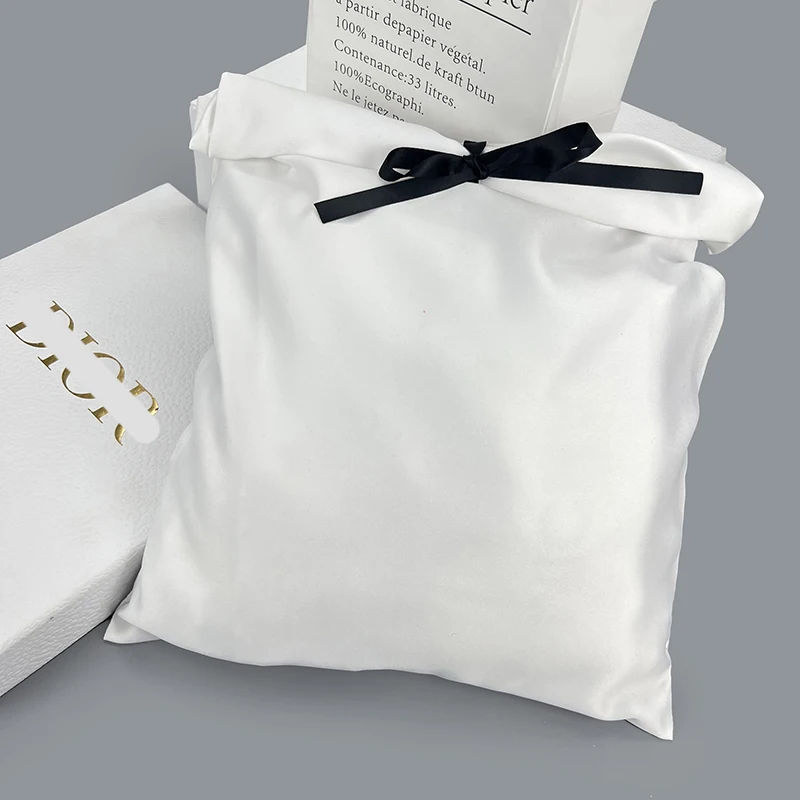 High quality new white gift pouch dust envelope matt custom satin bags for clothing